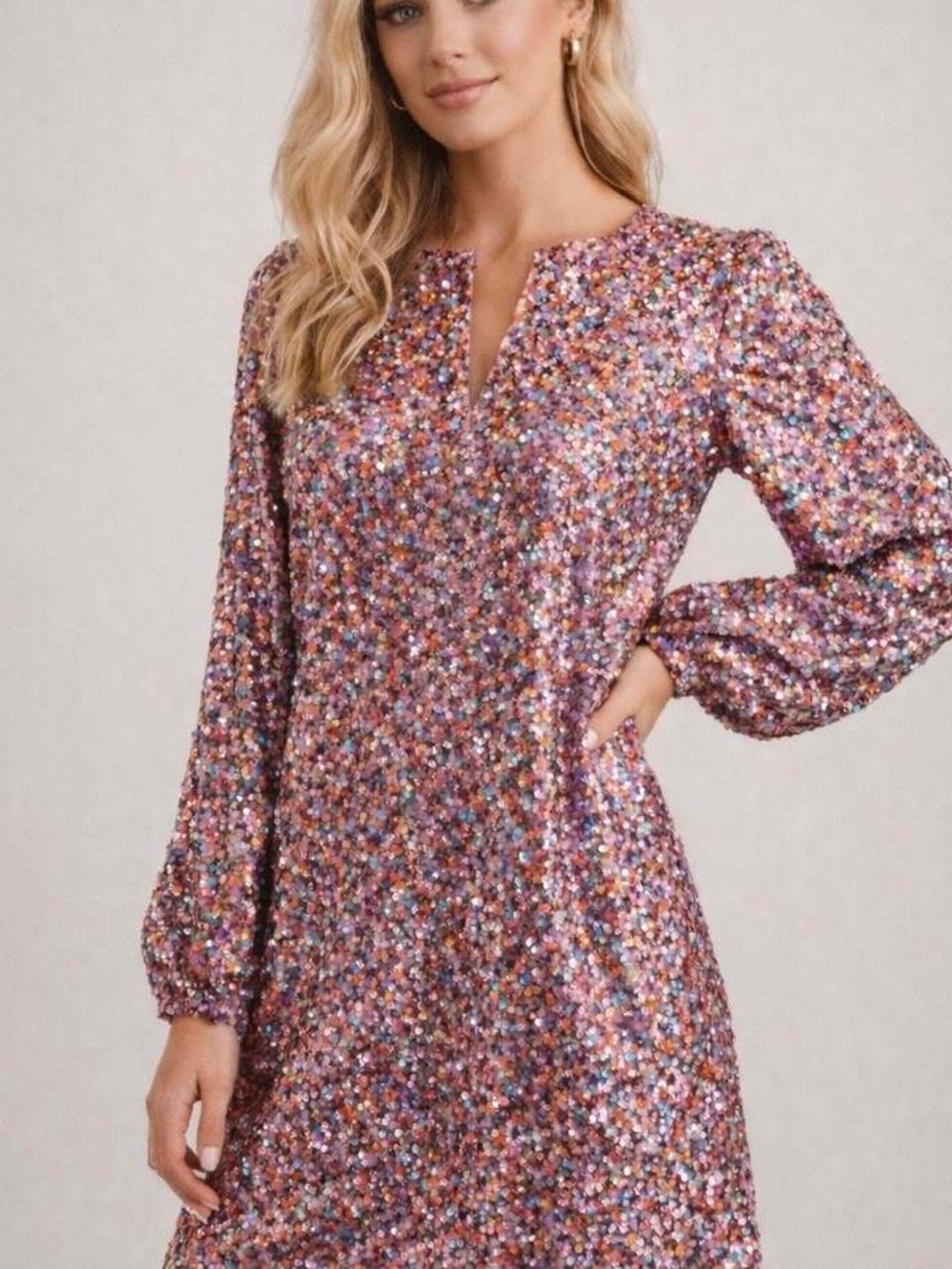 Monique Lhuillier Pink Mesh Sequin Cocktail Dress